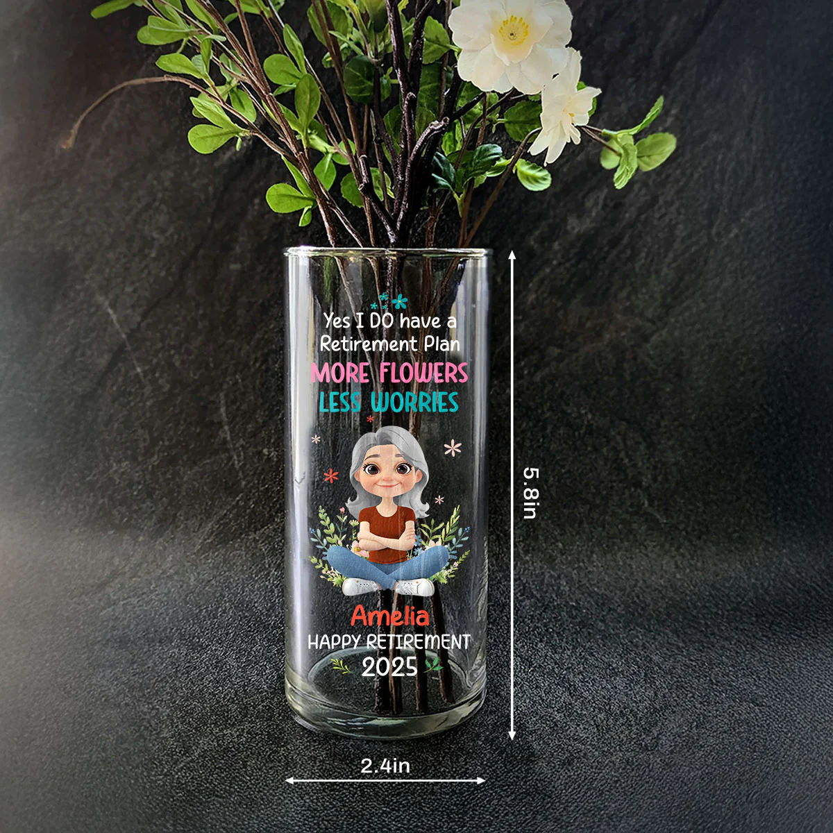 Yes I Do Have A Retirement Plan - Personalized Glass Vase - Image 4