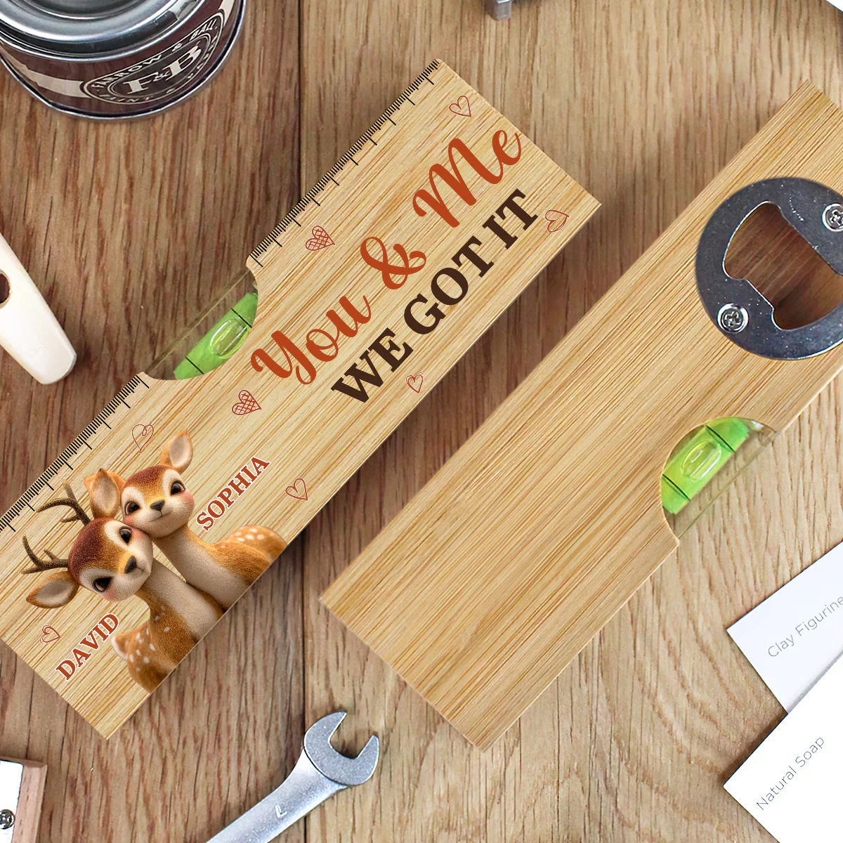 You And Me We Got It - Personalized Wooden Spirit Level Bottle Opener - Image 3