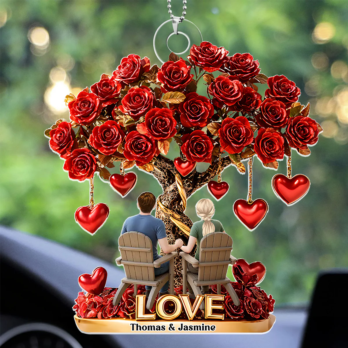You And Me We Got This Tree of Love - Personalized Car Acrylic Hanging Ornament - Image 3