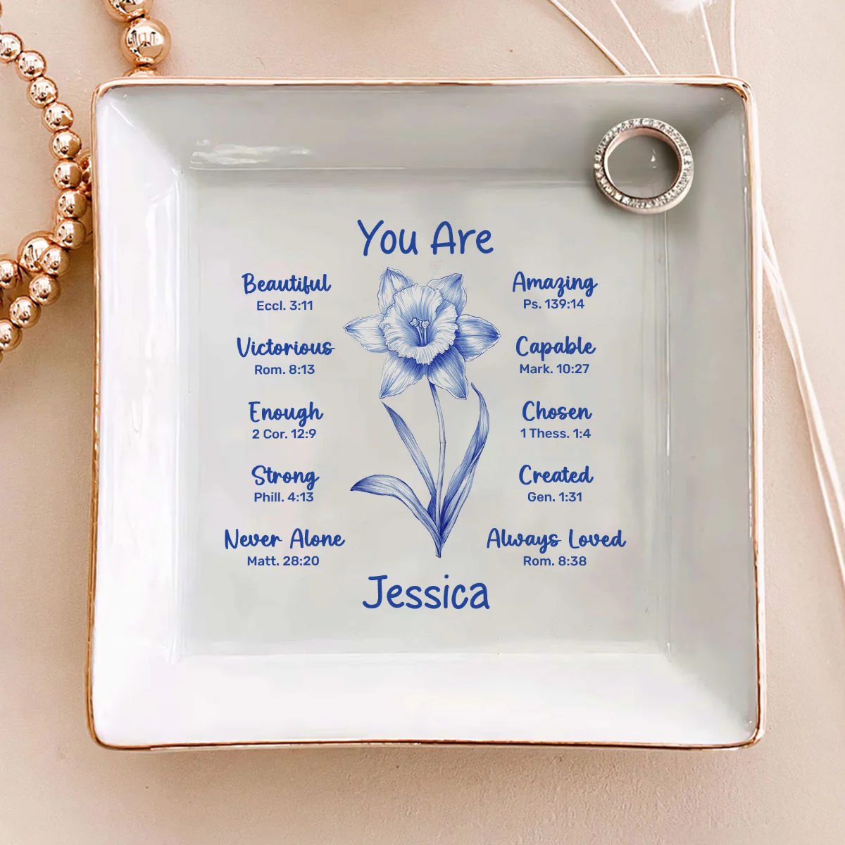 You Are A Flower - Personalized Ceramic Ring Dish Square
