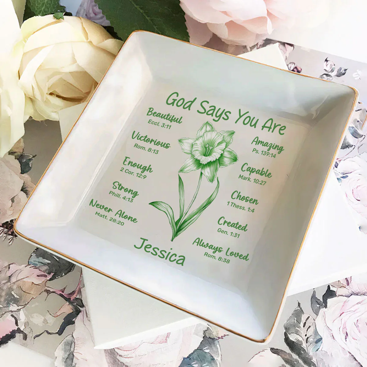 You Are A Flower - Personalized Ceramic Ring Dish Square - Image 2