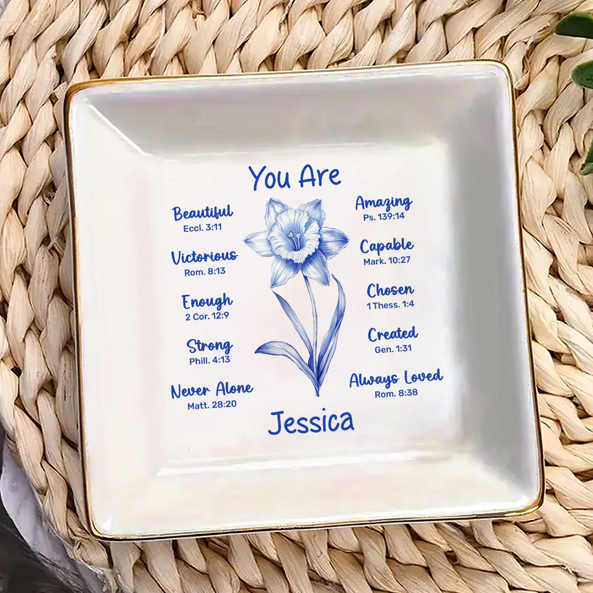 You Are A Flower - Personalized Ceramic Ring Dish Square - Image 3