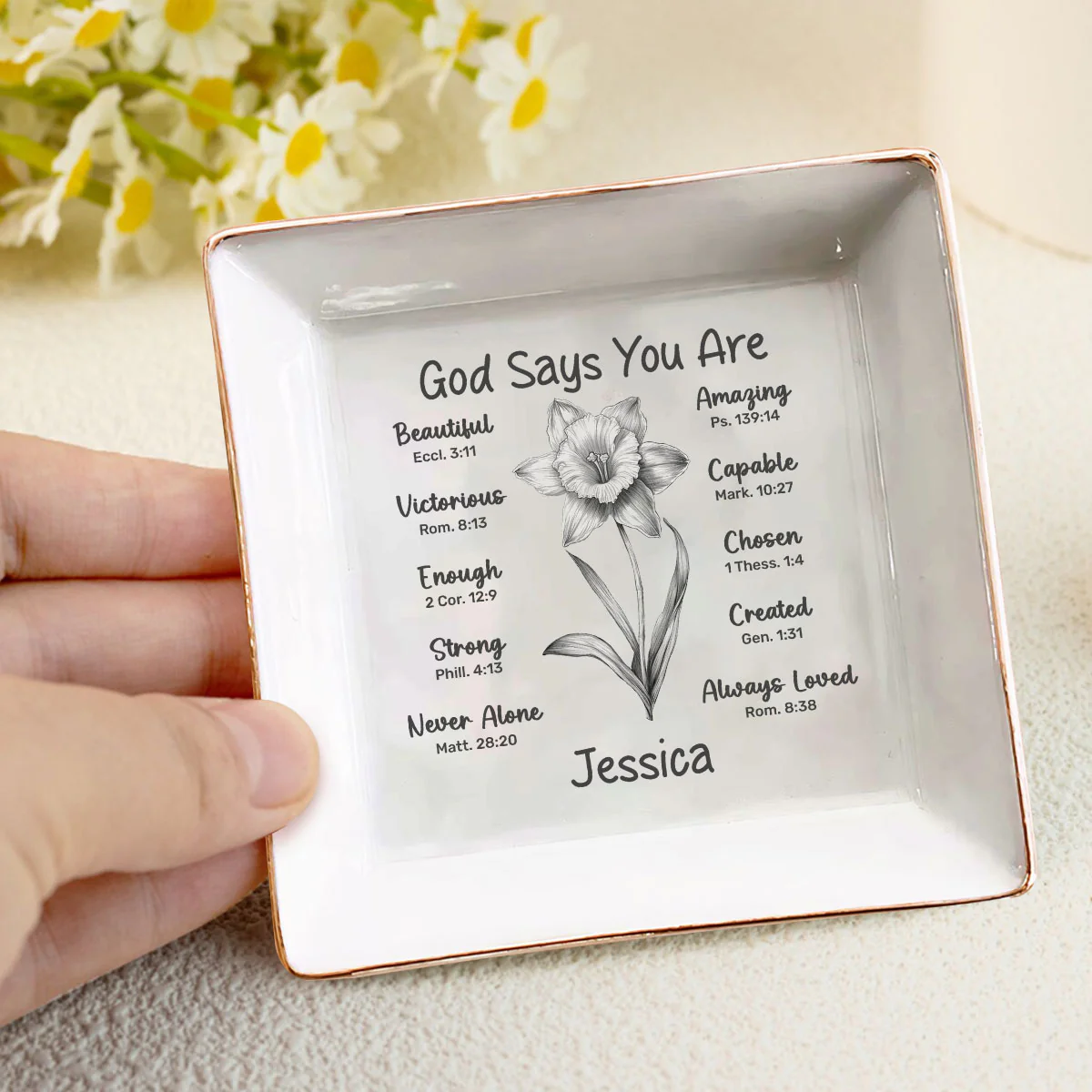 You Are A Flower - Personalized Ceramic Ring Dish Square - Image 4