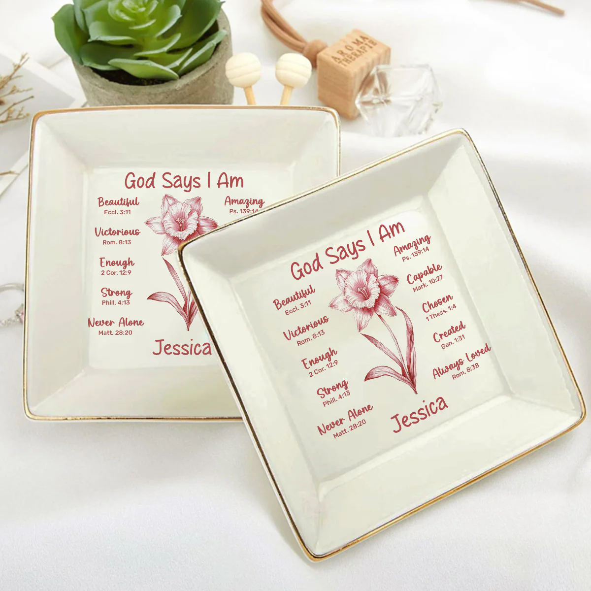 You Are A Flower - Personalized Ceramic Ring Dish Square - Image 5