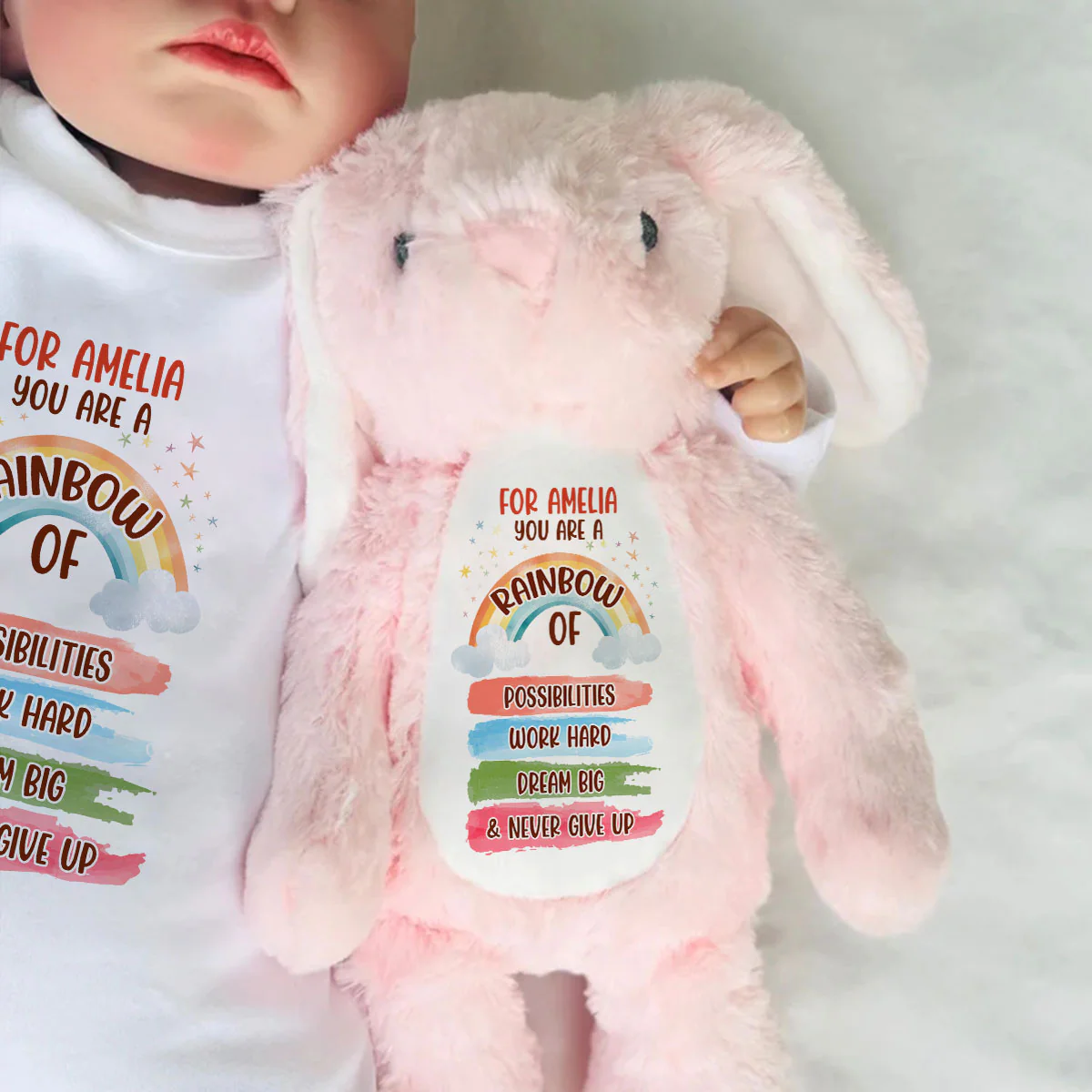 You Are A Rainbow Of Possibilities - Personalized Stuffed Bunny - Image 6