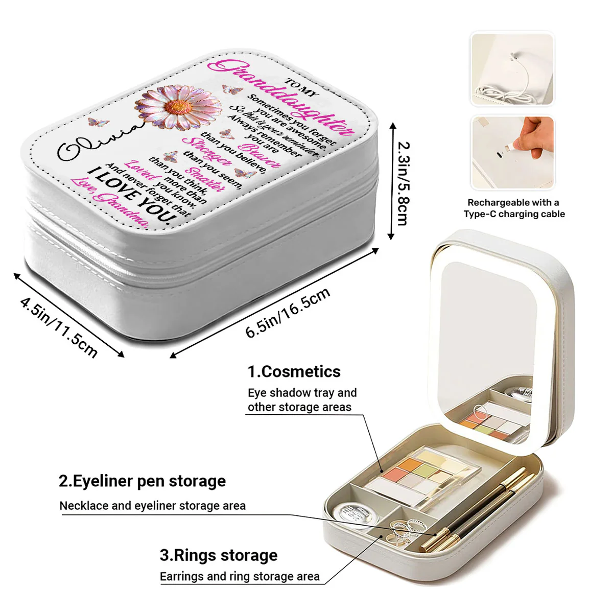 You Are Awesome Reminder - Personalized Custom Jewelry Box With LED Mirror - Image 7