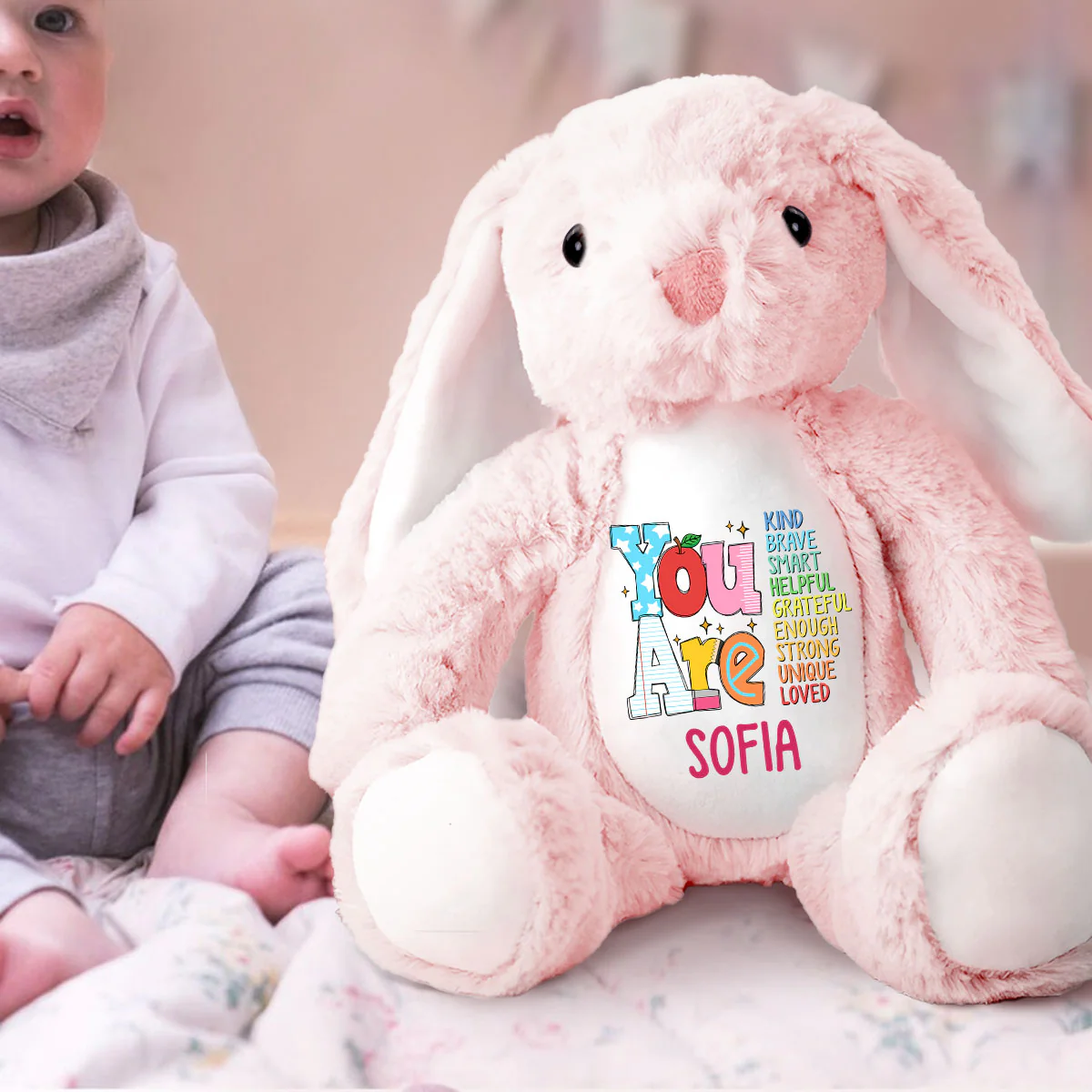 You Are Kind Brave Smart Helpful Grateful Enough Strong Unique Loved - Personalized Stuffed Bunny - Image 2