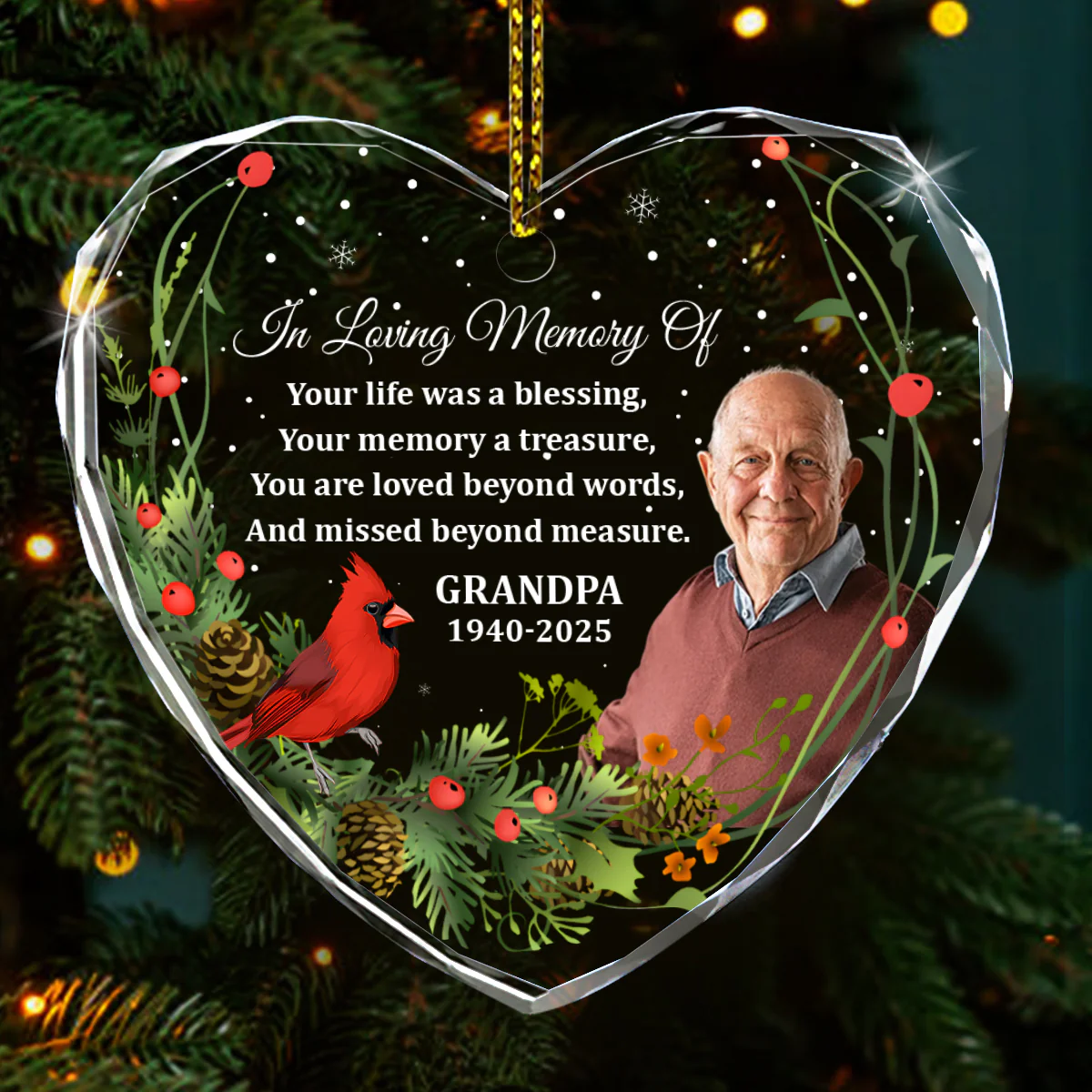 You Are Loved Beyond Words And Missed Beyond Measure - Personalized Heart Shaped Glass Ornament - Image 2