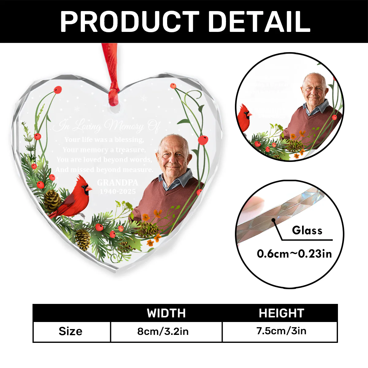 You Are Loved Beyond Words And Missed Beyond Measure - Personalized Heart Shaped Glass Ornament - Image 4