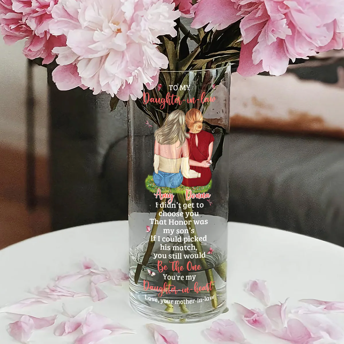 You Are My Daughter-In-Heart - Personalized Glass Vase - Image 3
