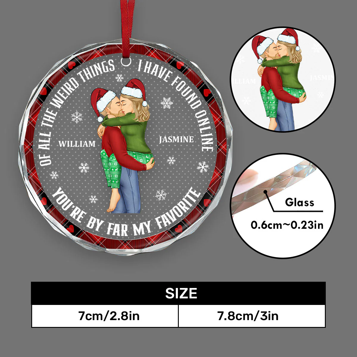 You Are My Favorite By Far - Personalized Round Shaped Glass Ornament - Image 5