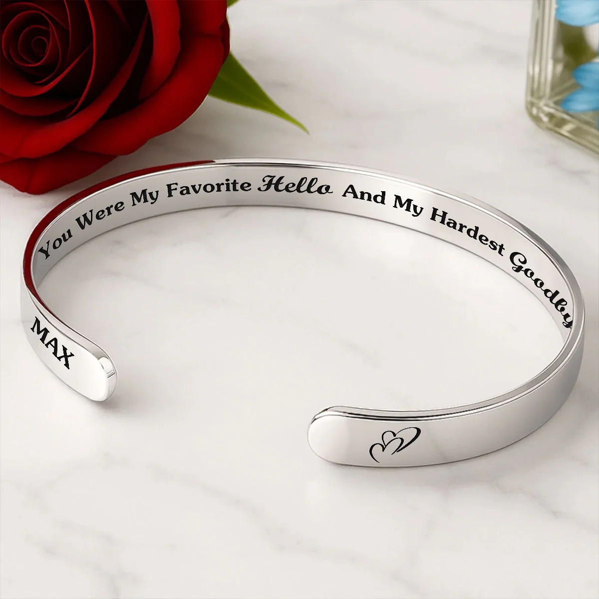 You Are My Favorite Hello And My Hardest Goodbye - Personalized Cuff Bangle Bracelet With Box - Image 4