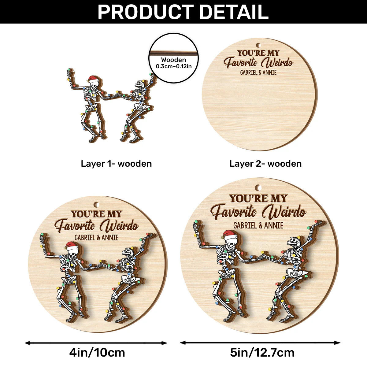 You Are My Favorite Weirdo 2 - Personalized 2-Layered Wooden Ornament - Image 6
