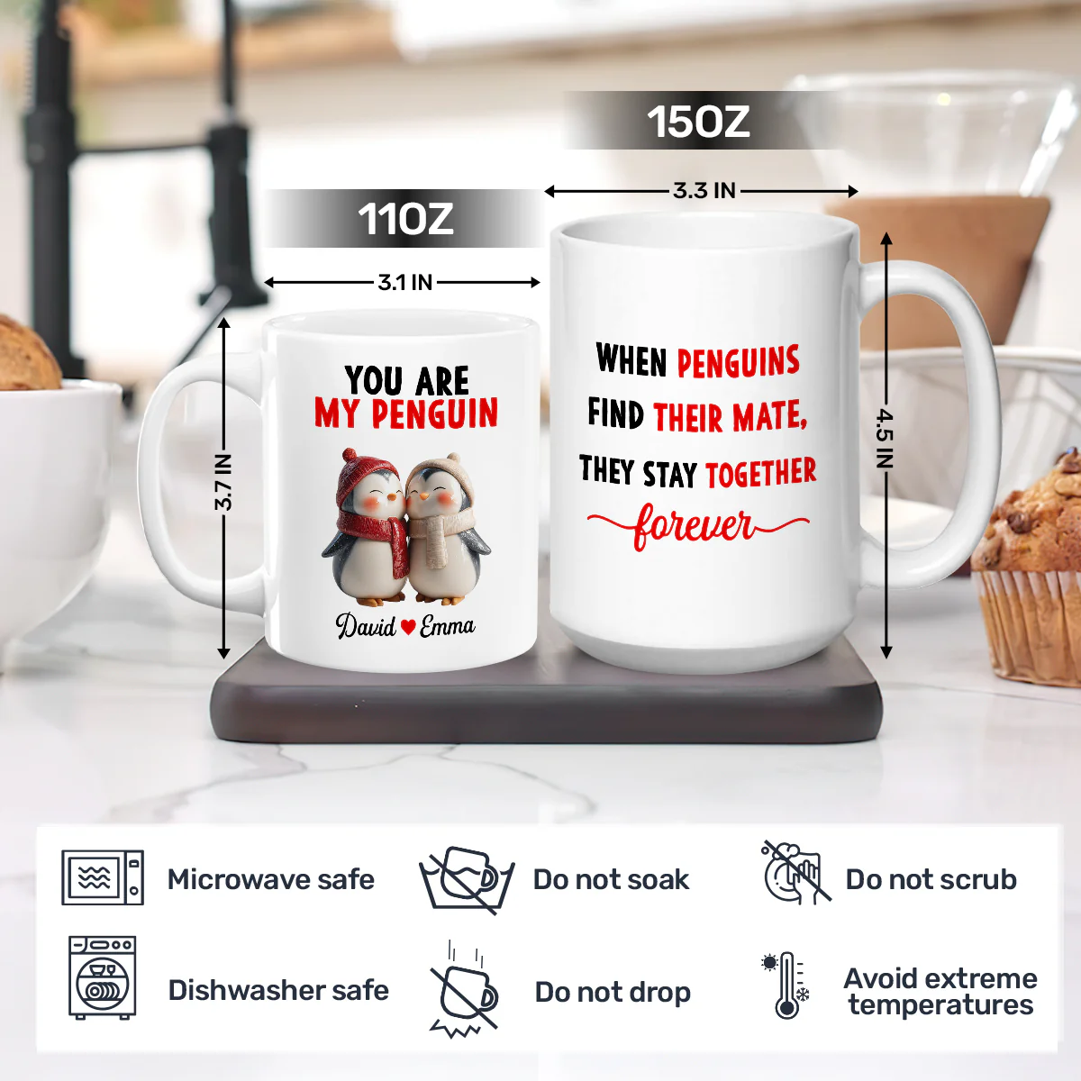 You Are My Penguin - Personalized Ceramic Coffee Mug - Image 4