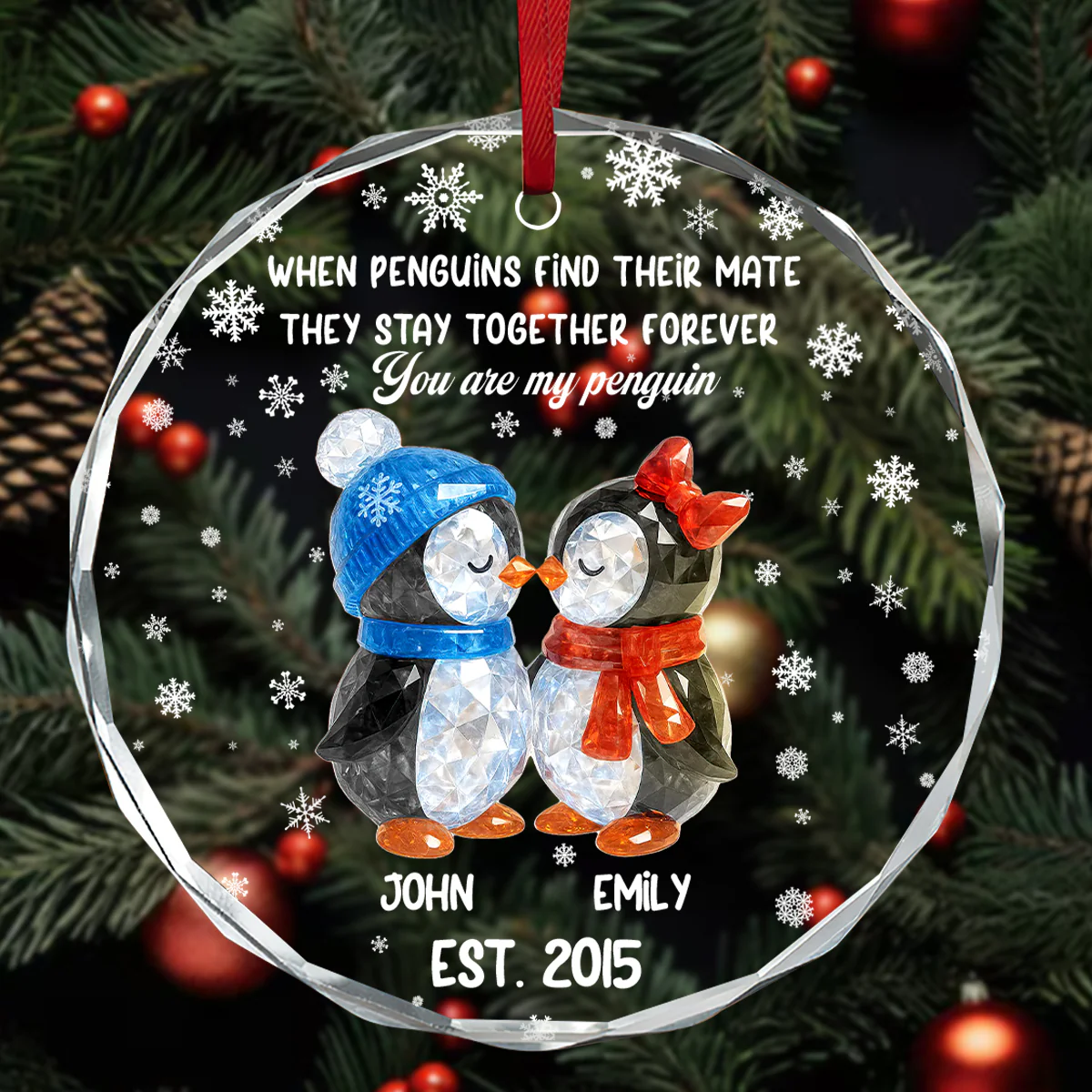 You Are My Penguin - Personalized Round Shaped Glass Ornament - Image 3