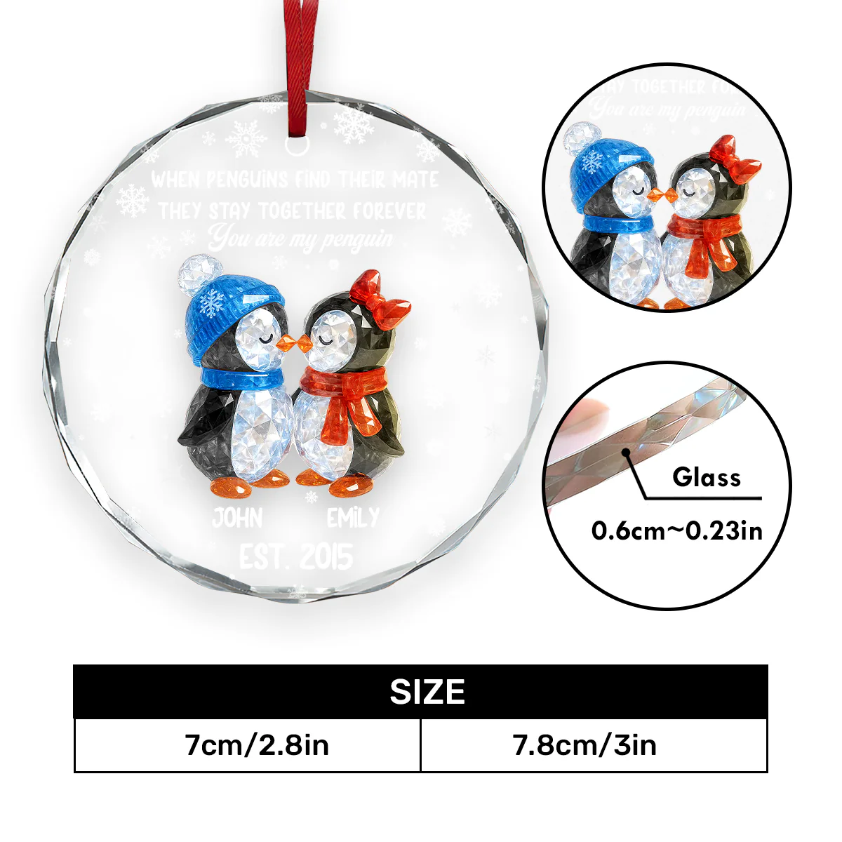 You Are My Penguin - Personalized Round Shaped Glass Ornament - Image 5