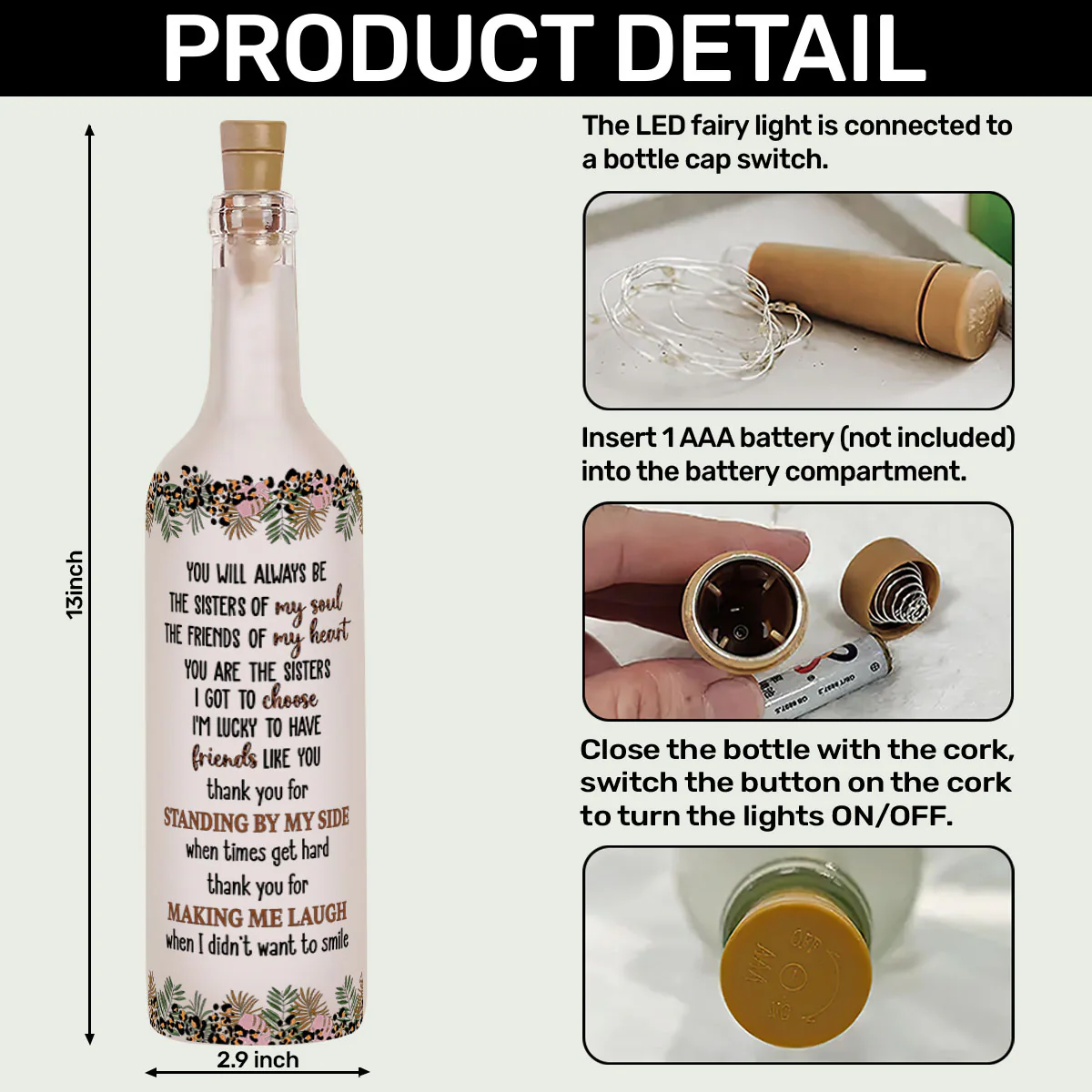 You Are My Soul Sister - Personalized Bottle Lamp - Image 6