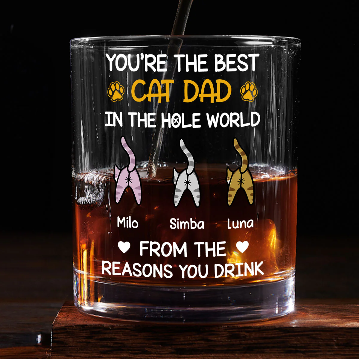 You Are The Best Cat Dad In The Hole World - Personalized Round Whiskey Glass