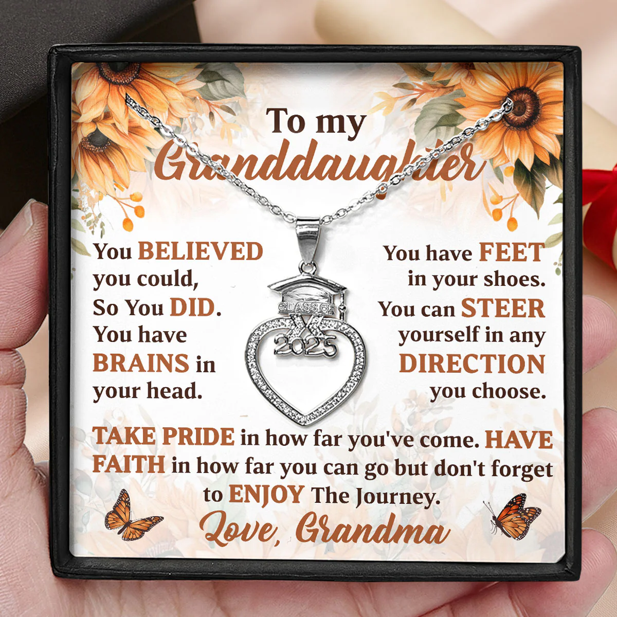 You Believed You Could So You Did - Personalized Grad Cap Heart Necklace With Box&Card - Image 3