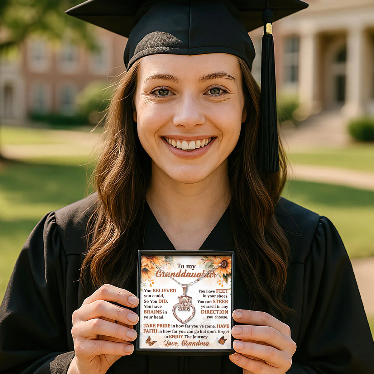 You Believed You Could So You Did - Personalized Grad Cap Heart Necklace With Box&Card - Image 4