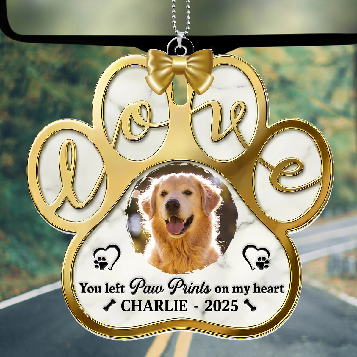You Left Paw Prints On My Heart - Personalized Car Acrylic Hanging Ornament - Image 2