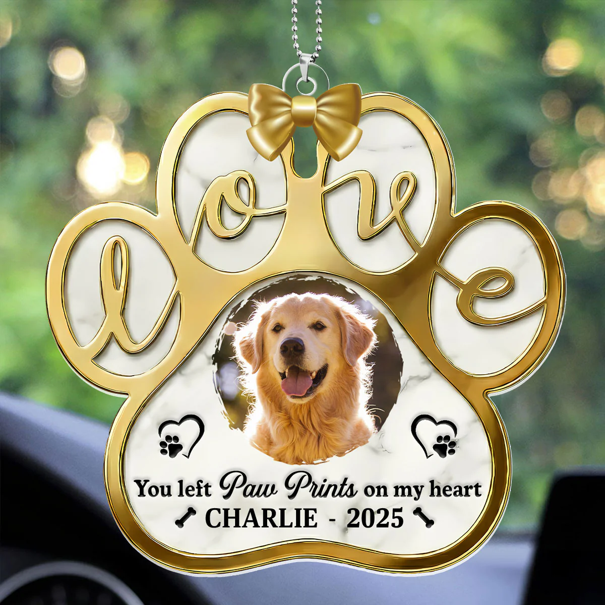 You Left Paw Prints On My Heart - Personalized Car Acrylic Hanging Ornament - Image 3