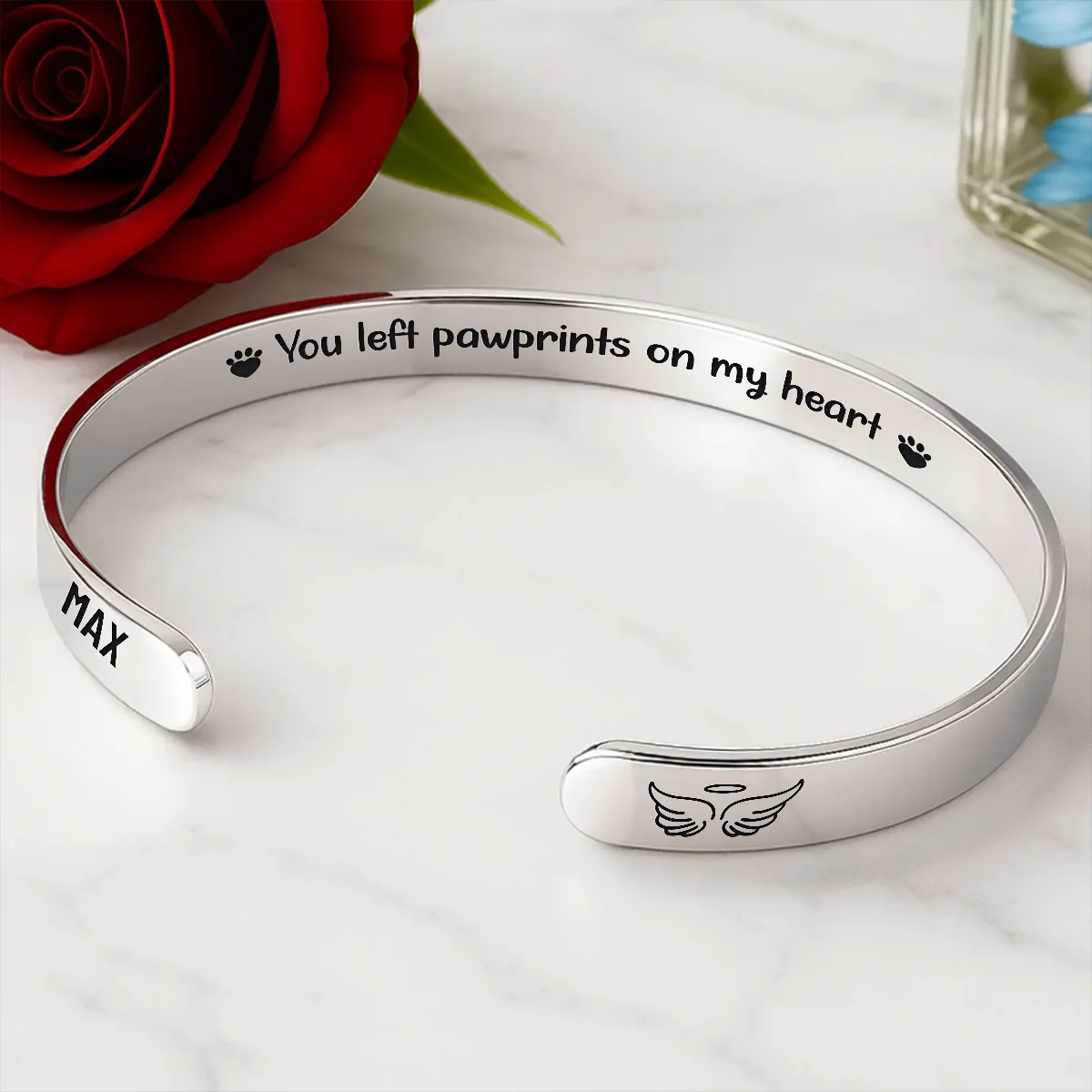 You Left Paw Prints On My Heart - Personalized Cuff Bangle Bracelet With Box - Image 4