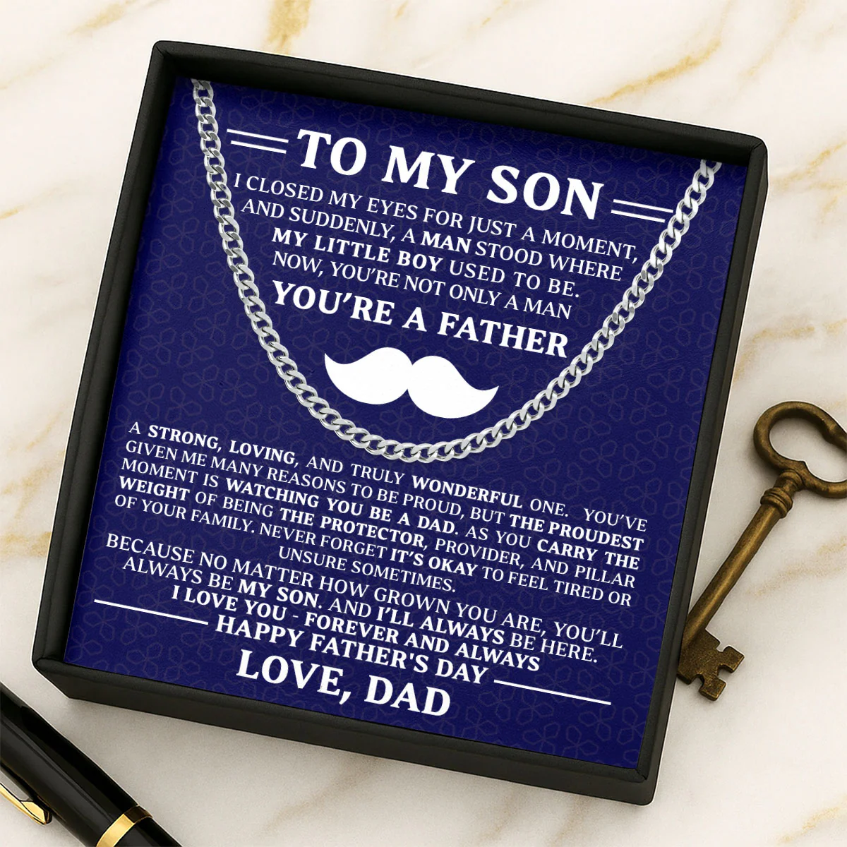You'll Always Be My Son - Personalized Men's Cuban Link Chain - Image 3