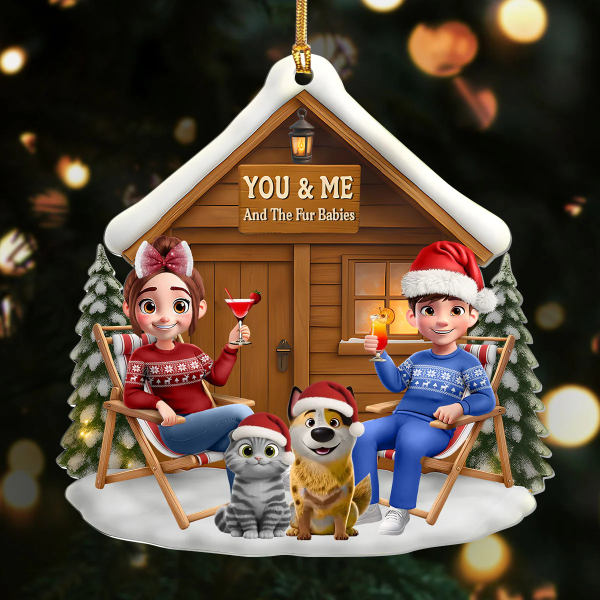 You & Me And The Fur Babies - Personalized 1-Layer Acrylic Ornament