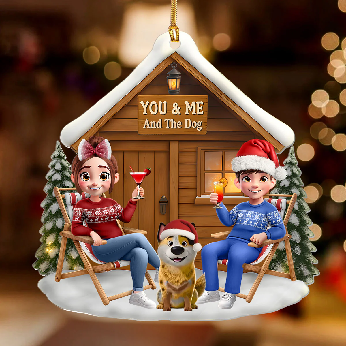 You & Me And The Fur Babies - Personalized 1-Layer Acrylic Ornament - Image 2