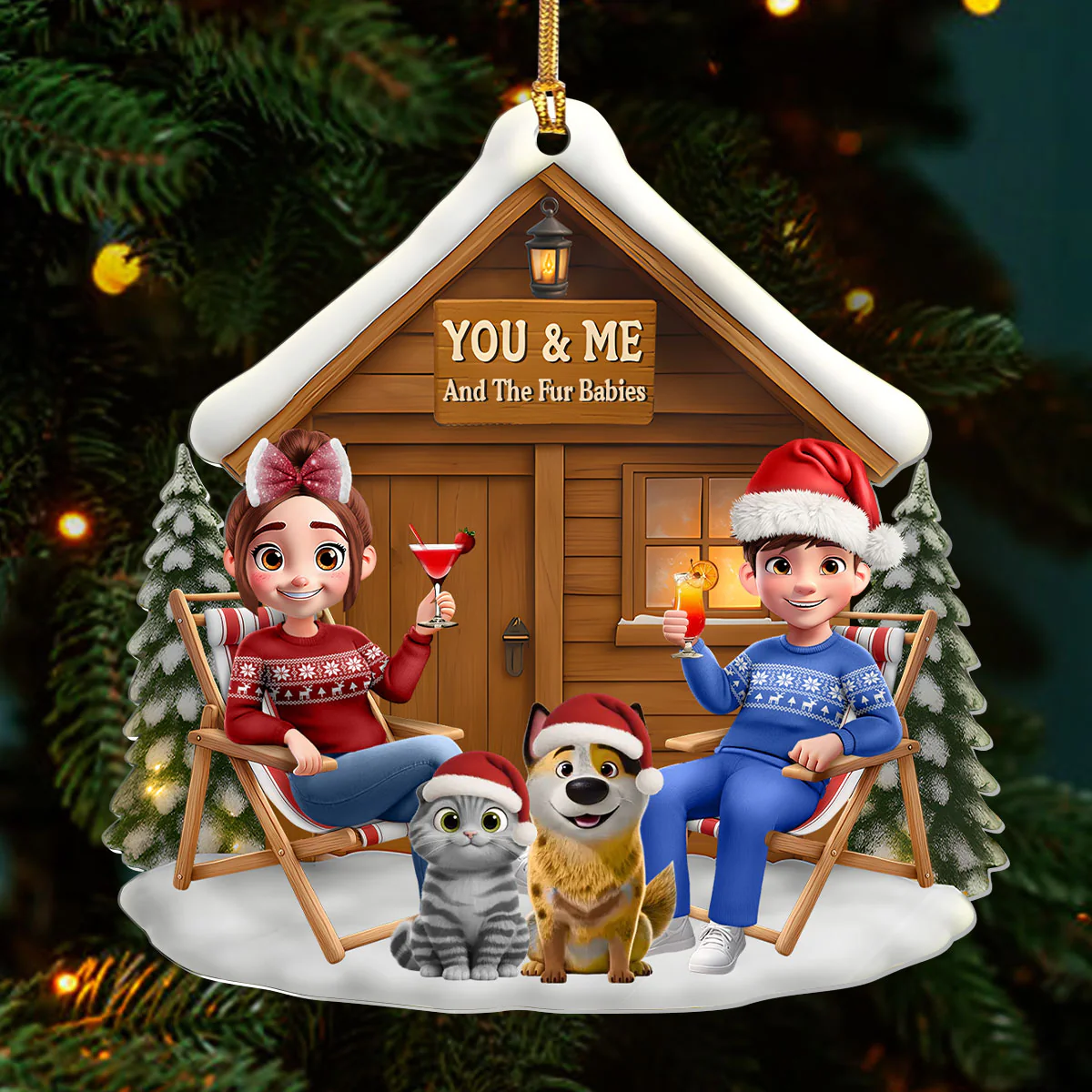 You & Me And The Fur Babies - Personalized 1-Layer Acrylic Ornament - Image 3