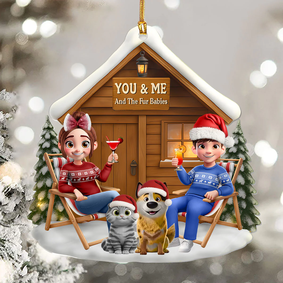 You & Me And The Fur Babies - Personalized 1-Layer Acrylic Ornament - Image 5