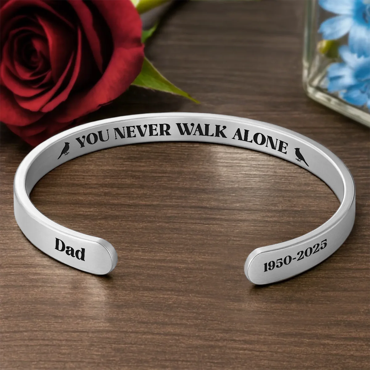 You Never Walk Alone - Personalized Cuff Bangle Bracelet With Box - Image 2