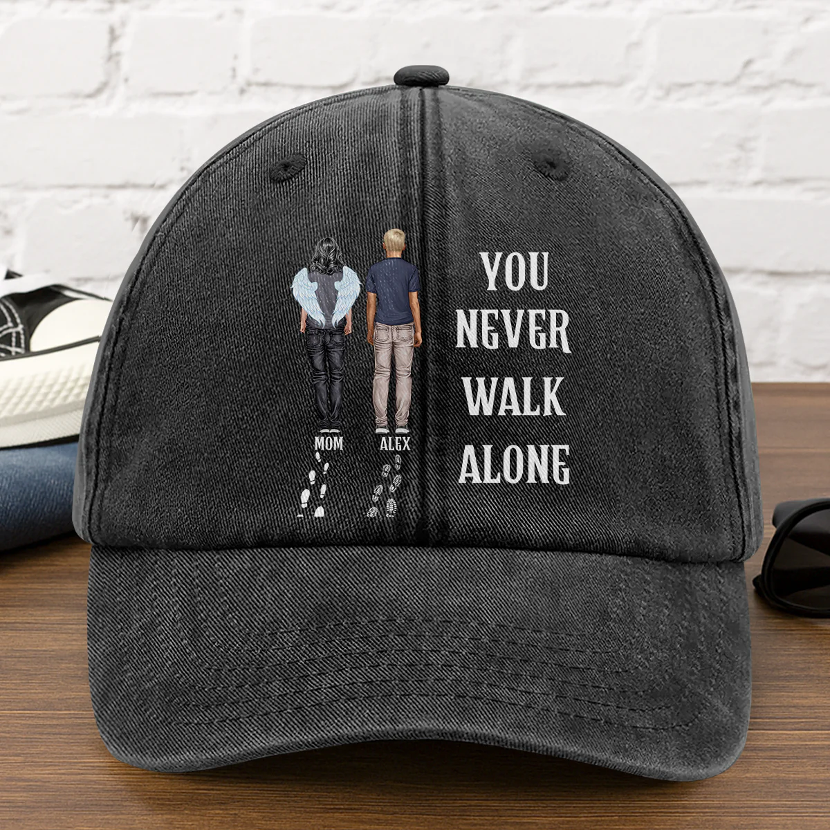 You Never Walk Alone - Personalized Vintage Washed Denim Cap