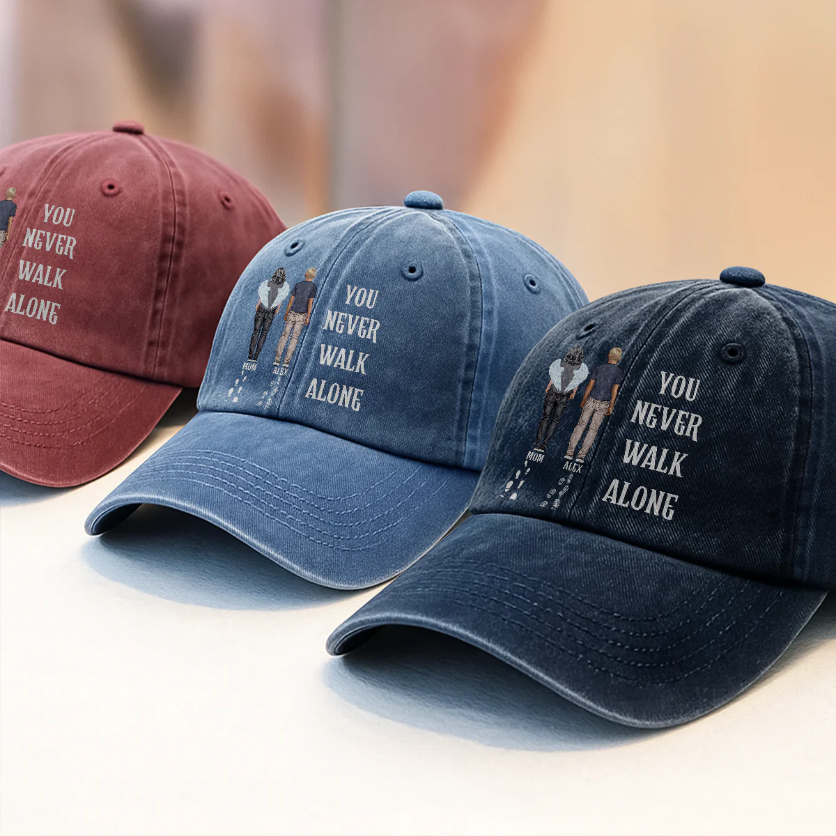 You Never Walk Alone - Personalized Vintage Washed Denim Cap - Image 3