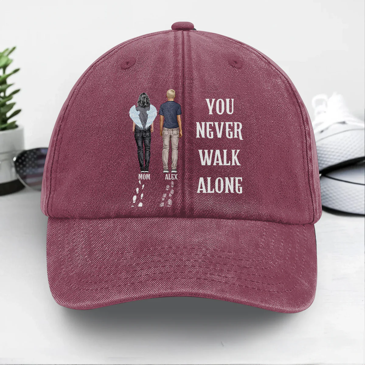 You Never Walk Alone - Personalized Vintage Washed Denim Cap - Image 5