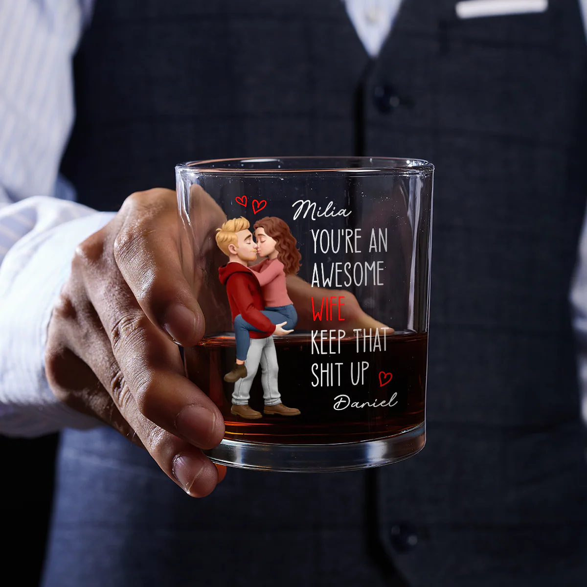 You're An Awesome Husband - Personalized Round Whiskey Glass - Image 4