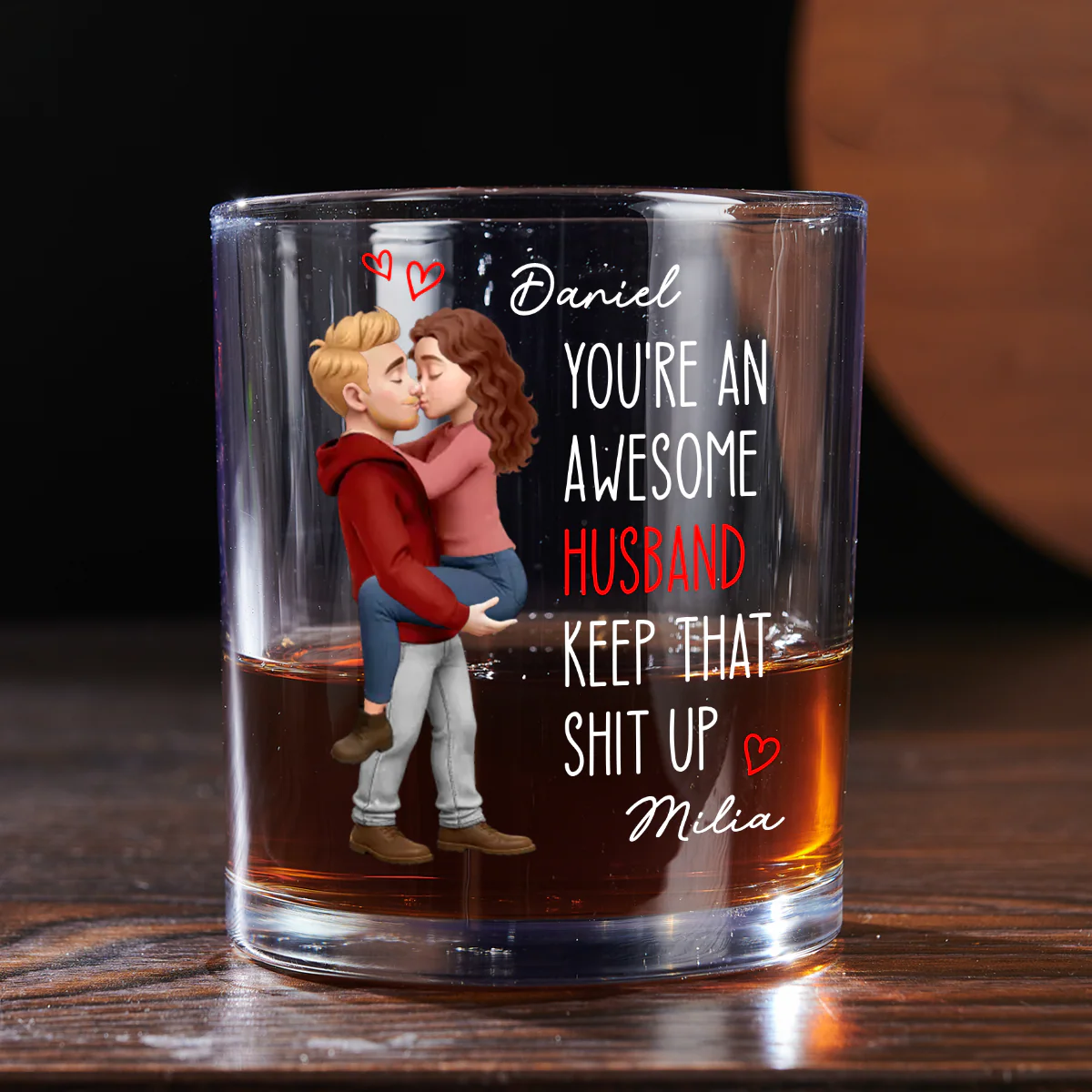 You're An Awesome Husband - Personalized Round Whiskey Glass - Image 5