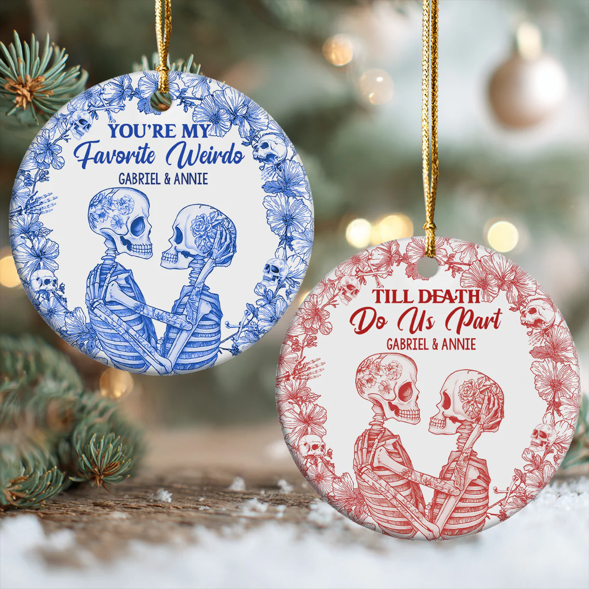You're My Favorite Weirdo - Personalized Round Shaped Ceramic Ornament - Image 2