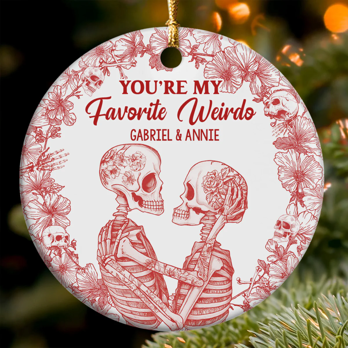 You're My Favorite Weirdo - Personalized Round Shaped Ceramic Ornament - Image 6