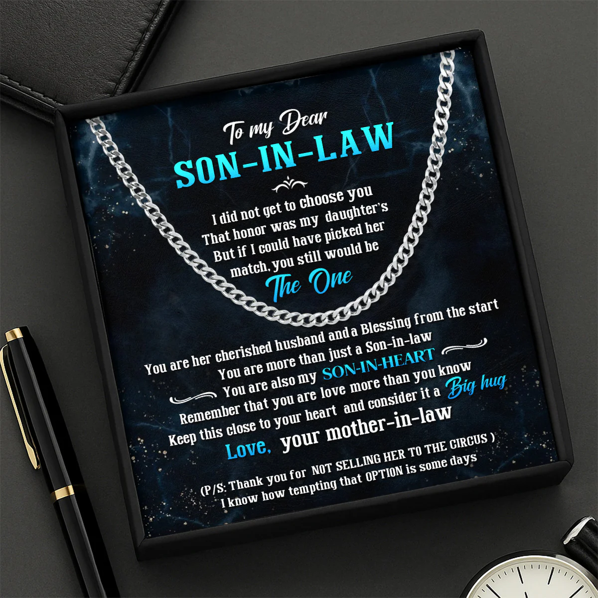 You're My Son-In-Heart - Personalized Men's Cuban Link Chain - Image 2