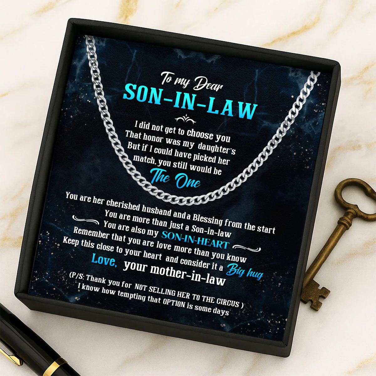 You're My Son-In-Heart - Personalized Men's Cuban Link Chain - Image 3