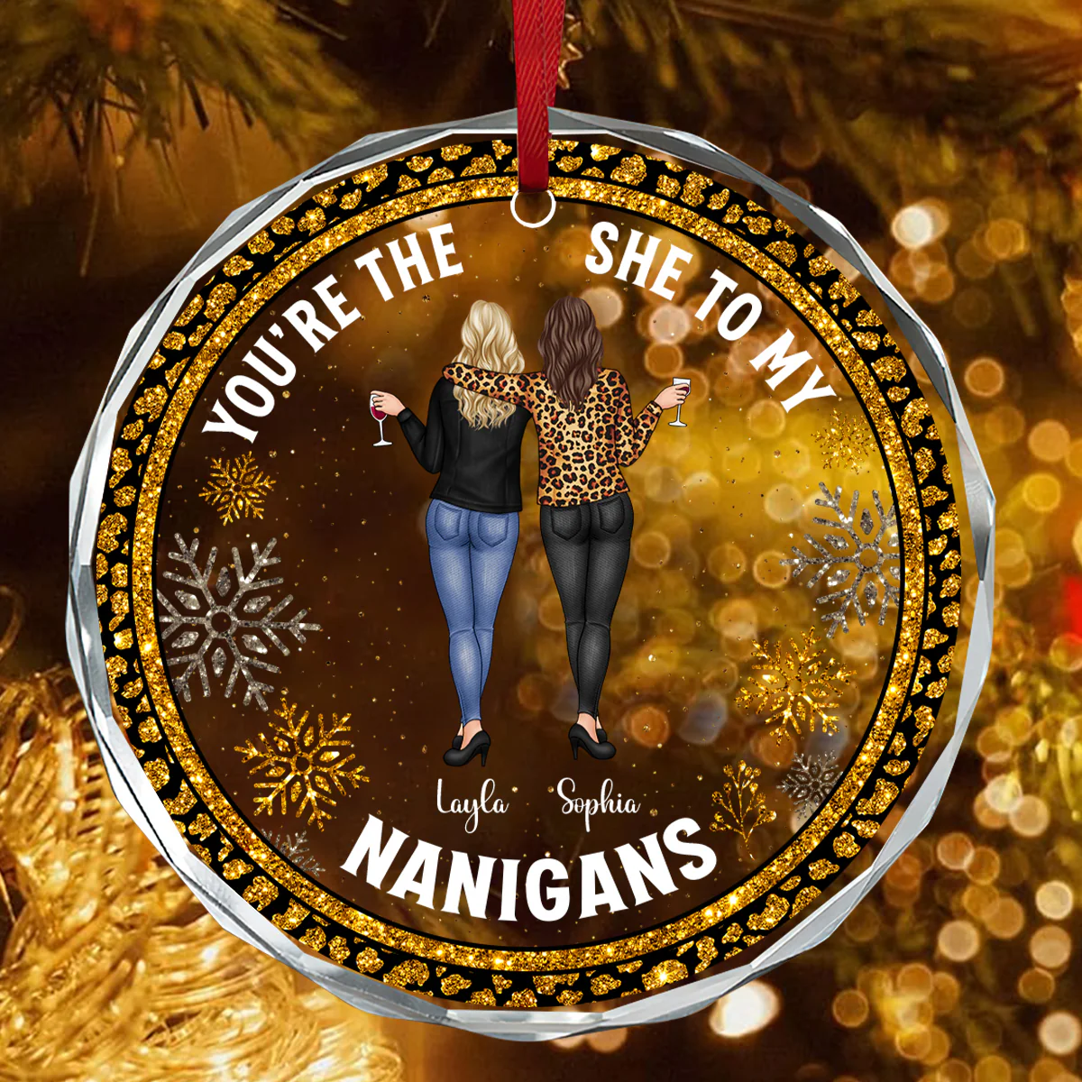 You're The She To My Nanigans - Personalized Round Shaped Glass Ornament - Image 4