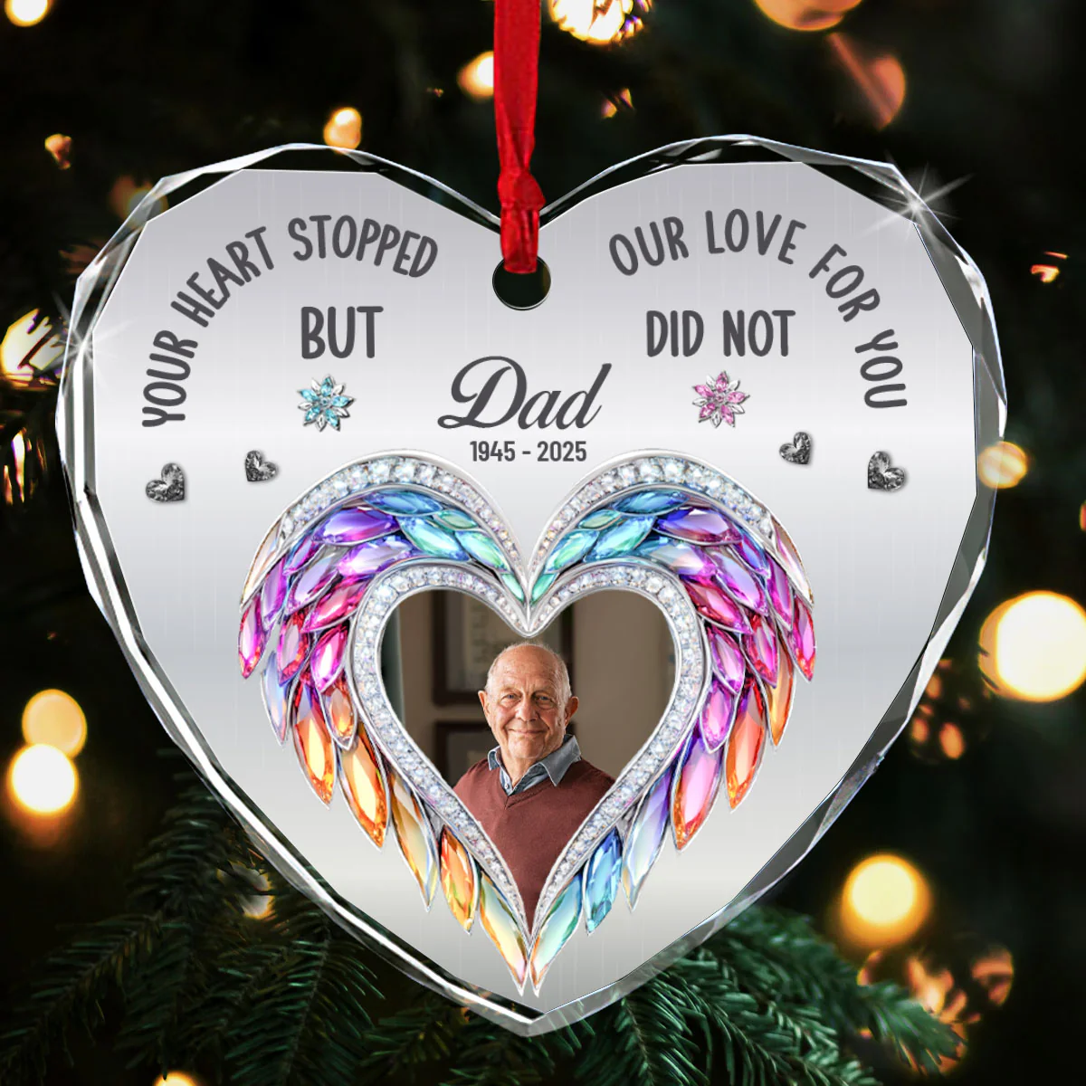 Your Heart Stopped But My Love For You Did Not - Personalized Heart Shaped Glass Ornament - Image 2