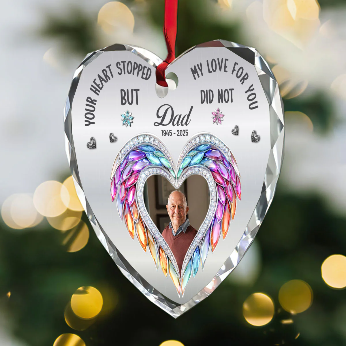 Your Heart Stopped But My Love For You Did Not - Personalized Heart Shaped Glass Ornament - Image 5