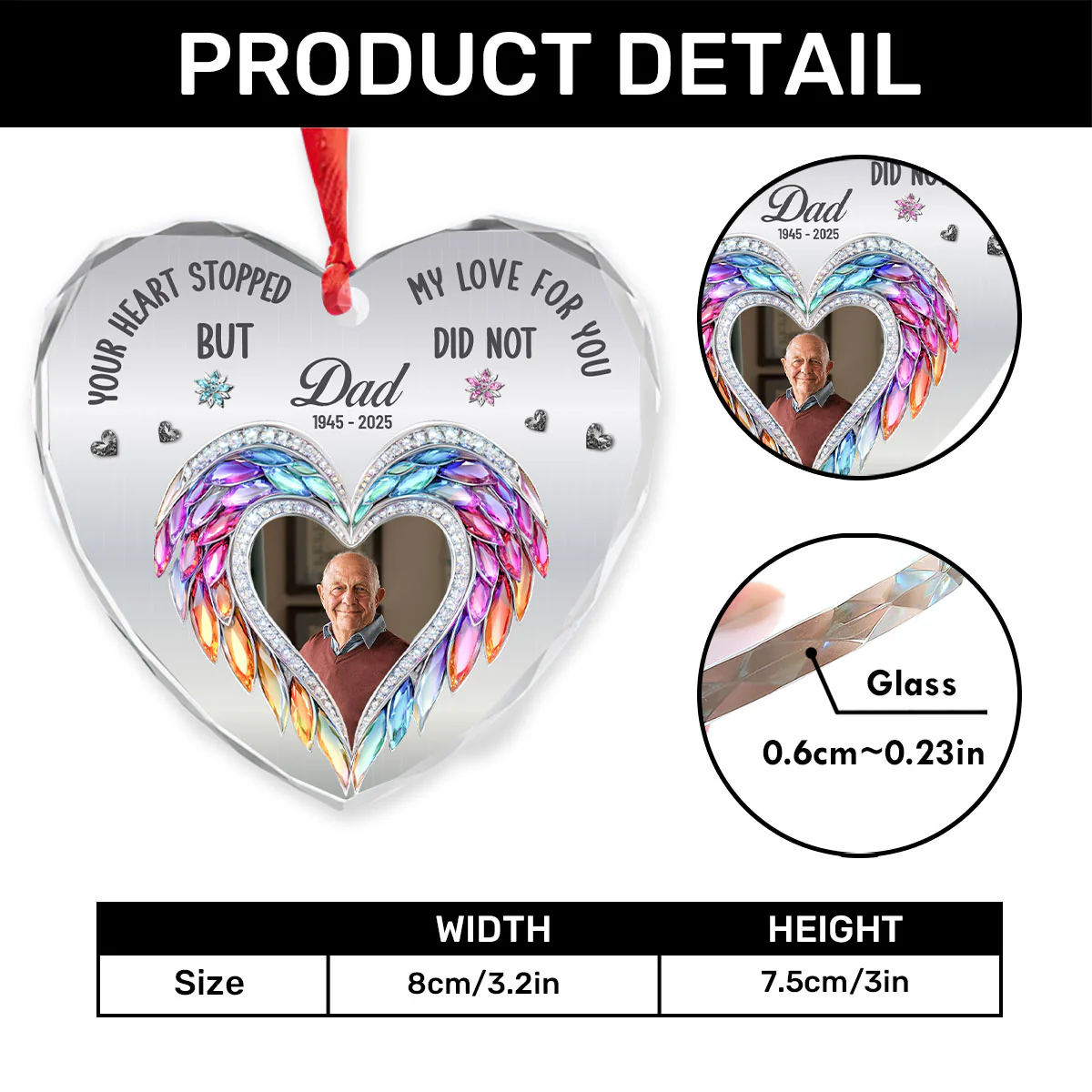 Your Heart Stopped But My Love For You Did Not - Personalized Heart Shaped Glass Ornament - Image 6