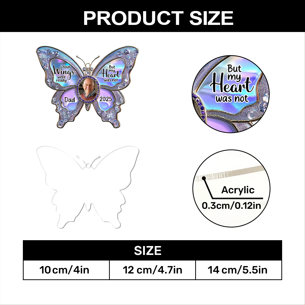 Your Wings Were Ready But My Heart Was Not - Personalized 1-Layer Acrylic Ornament - Image 5