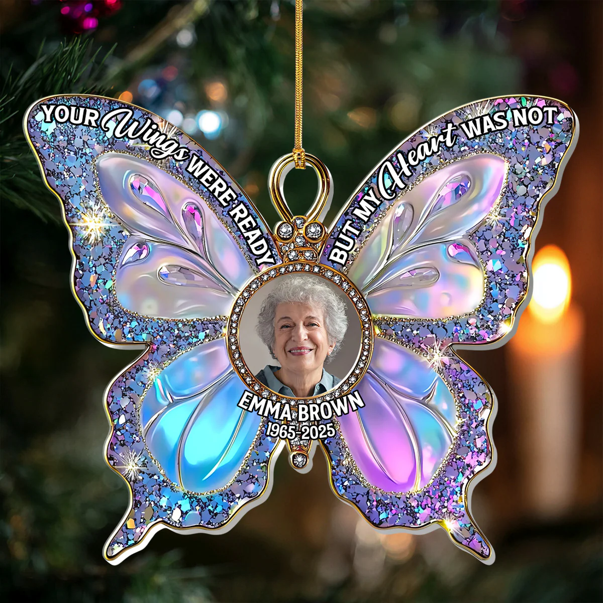 Your Wings Were Ready But My Heart Was Not - Personalized 1-Layer Acrylic Ornament - Image 2