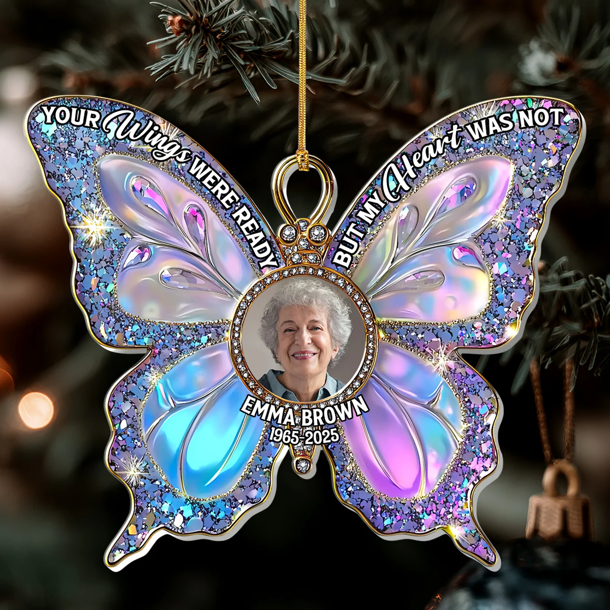 Your Wings Were Ready But My Heart Was Not - Personalized 1-Layer Acrylic Ornament - Image 3
