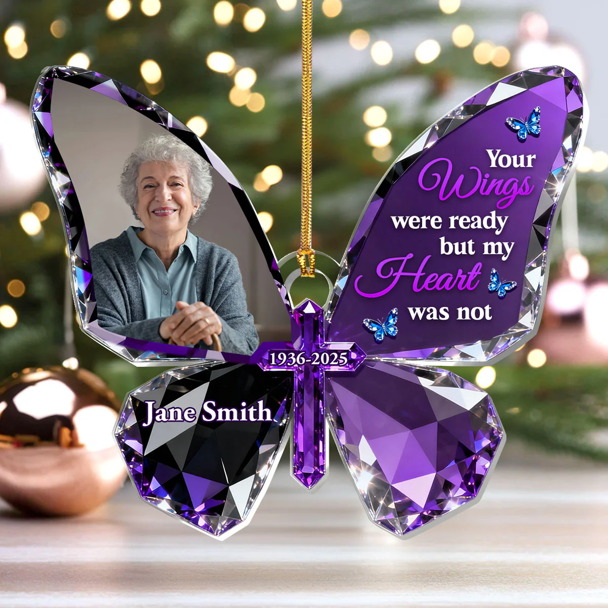 Your Wings Were Ready But My Heart Was Not - Personalized 1-Layer Acrylic Ornament - Image 4